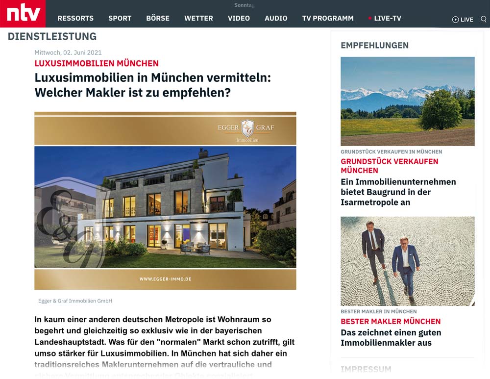 Luxusimmobilien München Beitrag von N-TV Luxusimmobilien München Beitrag von N-TV